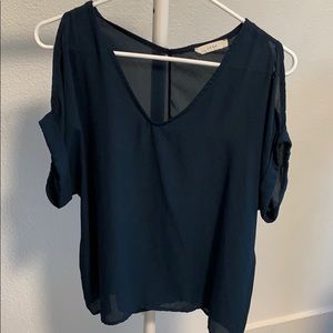 Lush navy v-neck cold shoulder blouse size xs